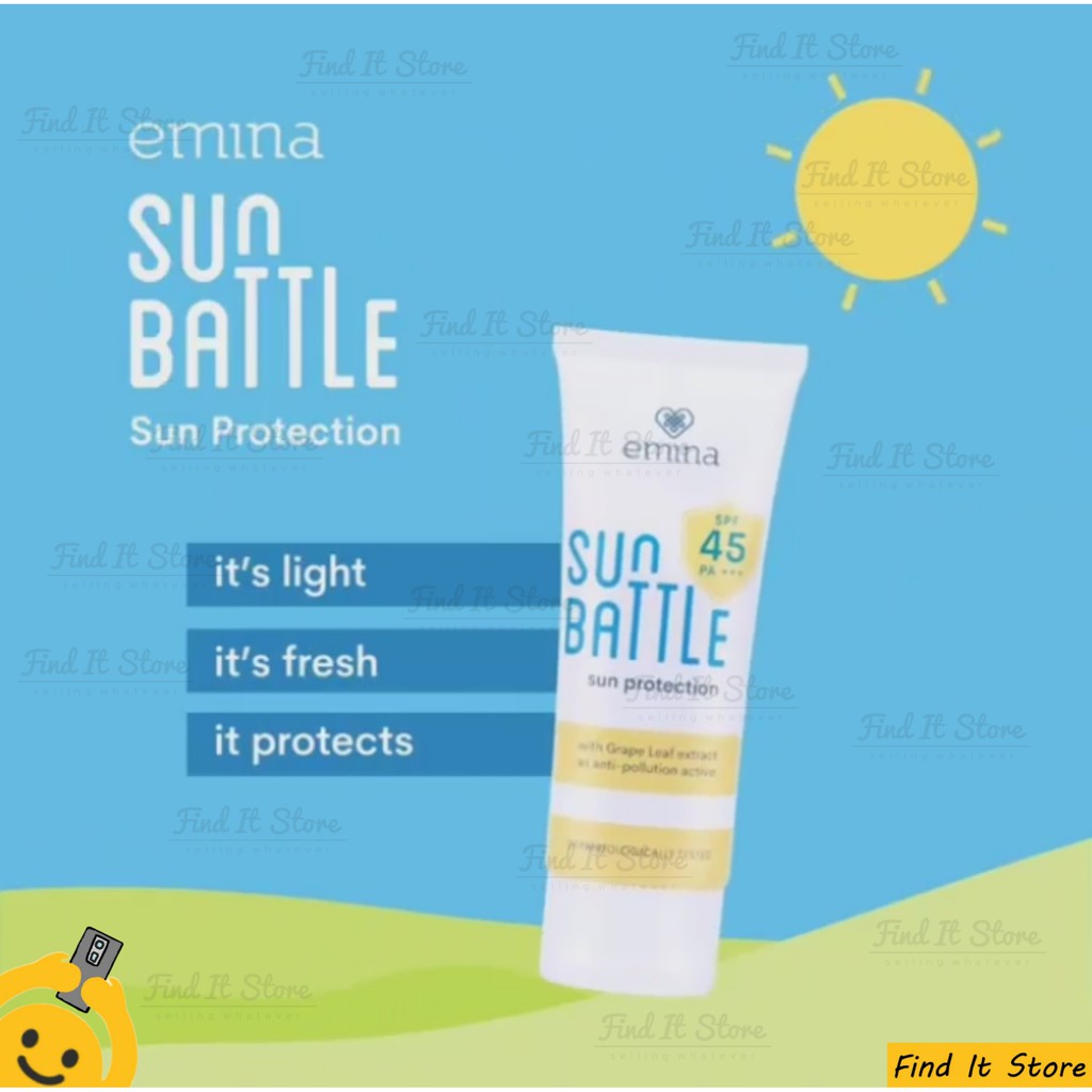 Emina Sun Protection SPF 30 PA+++ | Sun Battle SPF 30 PA+++ | SPF 45 PA+++ Skin Buddy Sunscreen Sunblock Wajah