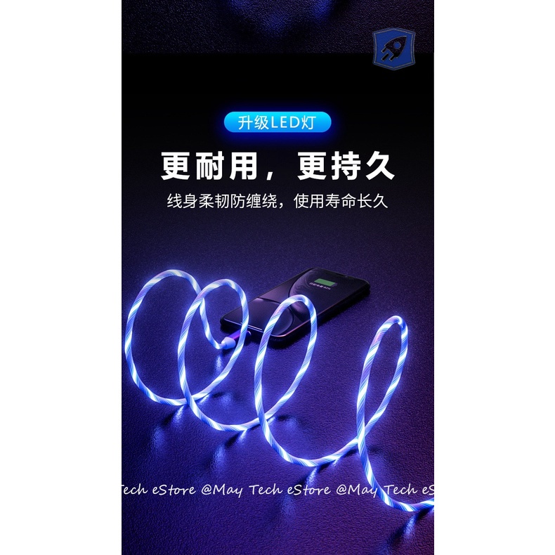 Kabel Charger iPhone / Android Charger iOS / Micro USB / Type C Kabel Charger Lampu LED Light