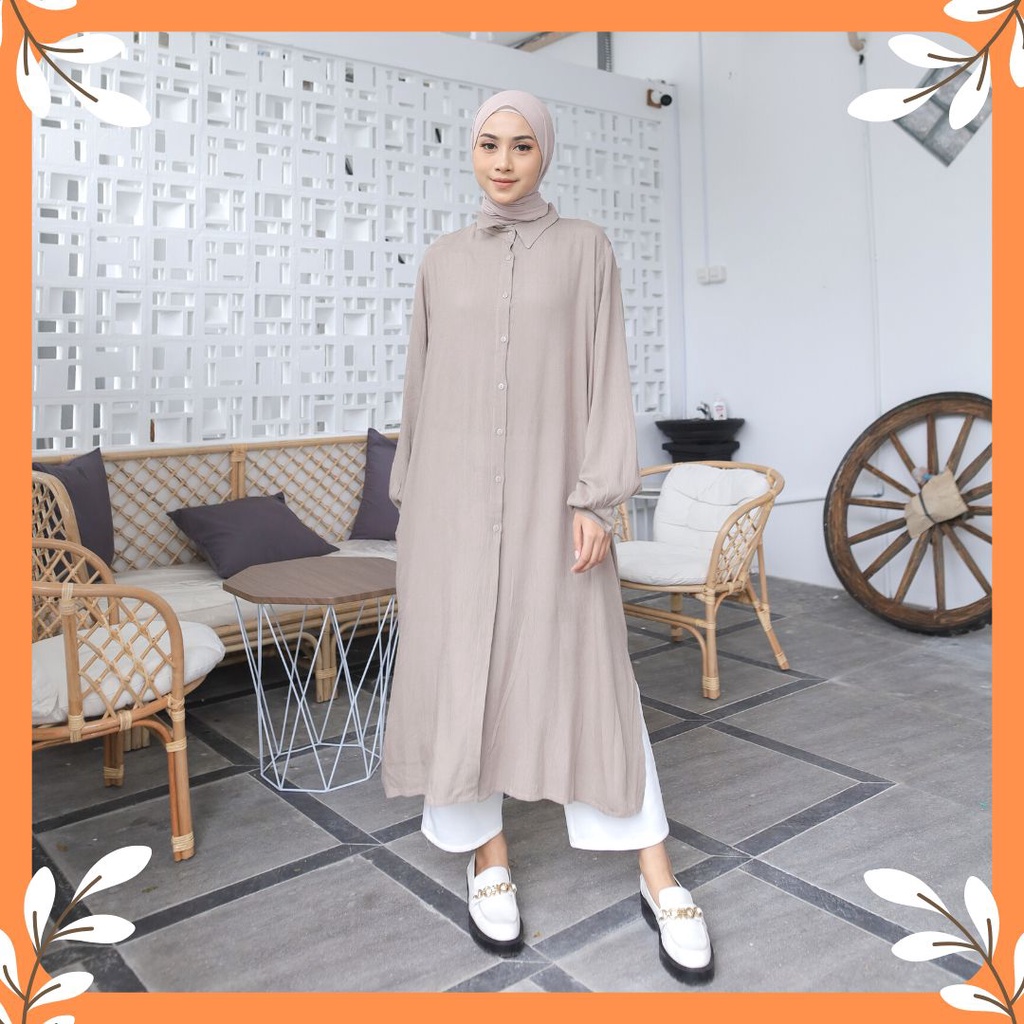 Almeera Tunik - Baju Atasan Muslim Wanita Bahan Rayon Crinkle Premium All Size Ld 110cm