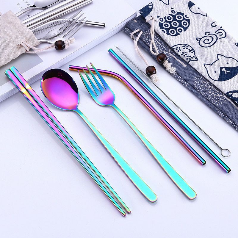 Gambar 7 in 1 Set Alat Makan Korea Stainless Steel Rainbow - Sujeo Korea