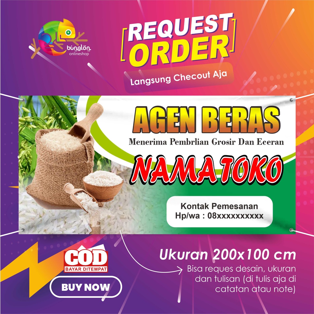 Size 200x100 Cm, Spanduk Banner Toko Beras, Agen Beras