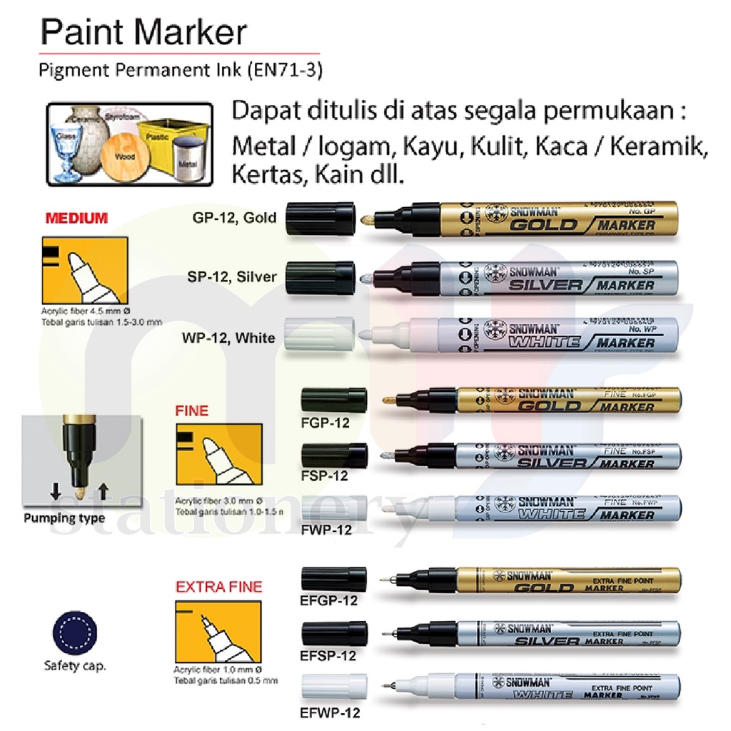 

Snowman Spidol Paint Marker Permanent Fine Tip GOLD EMAS SILVER PERAK WHITE PUTIH Extra Fine