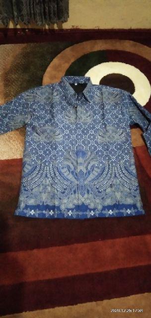 (1kg=4pcs) Kemeja Batik Lengan Panjang Batik Ori Nareswari Galing Biru Batik Solo Seragam Batik