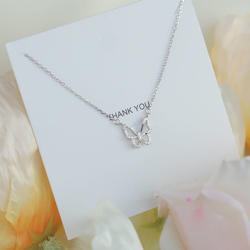 COD❤️Kalung Kupu-Kupu Rantai Wanita Liontin Fashion Korea Hollow Hias Berlian-A.one