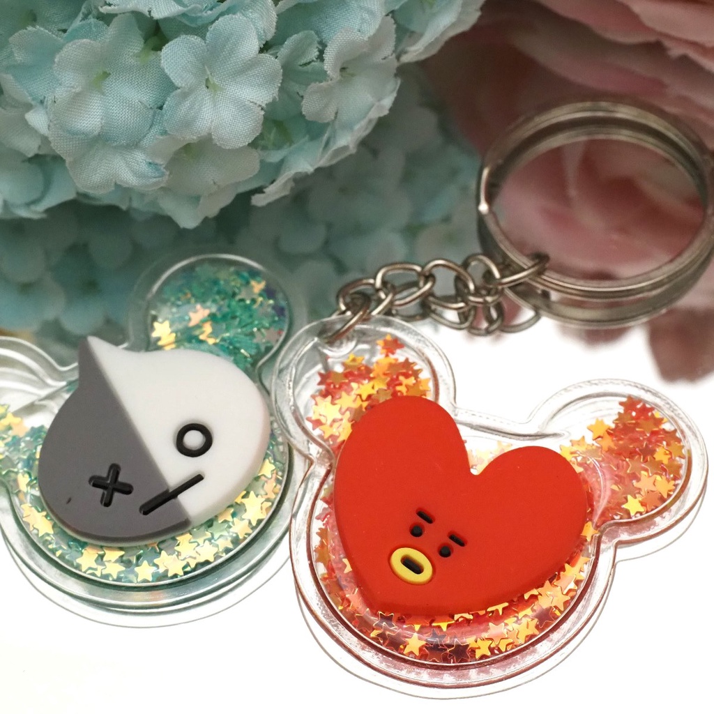 Gantungan Kunci BT21 Glitter Manik Manik Star 3D Karakter Timbul Bubble Bening Lucu Unik Karakter BTS-1