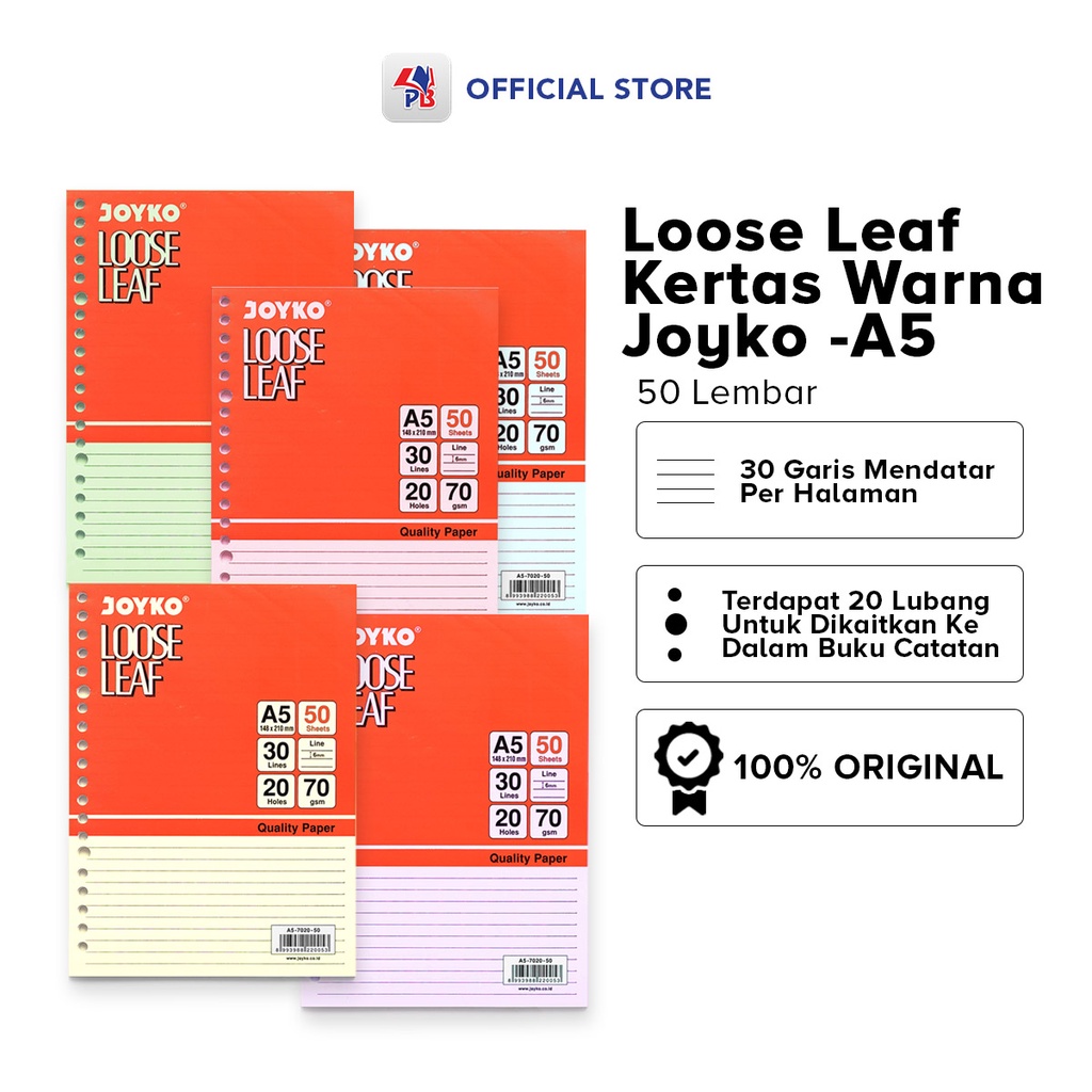 

Isi Binder Loose Leaf Joyko Warna Per Pack Isi 50 Lembar Ukuran A5 20 Lubang / PB EDUKASI ANAK - PBNB