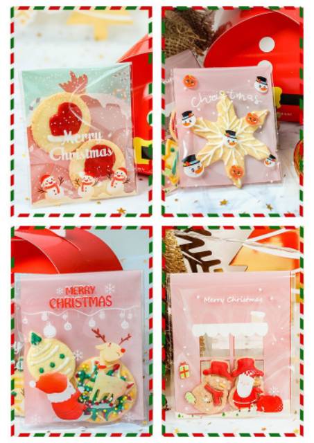 100 pcs PLASTIK COOKIES NATAL LUCU 9x10CM OPP PERMEN NATAL