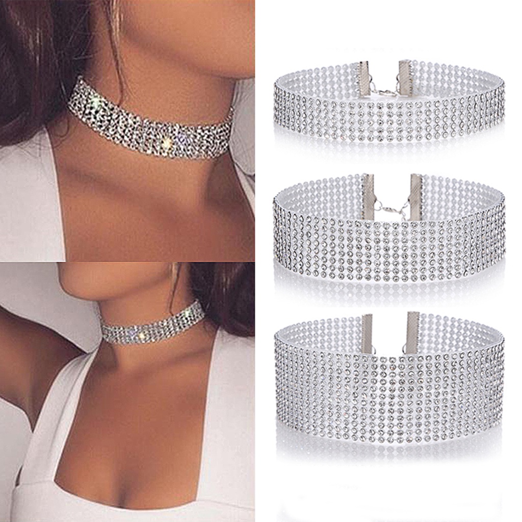 chocker diamond silver necklace rhinestones women fashion sparkling