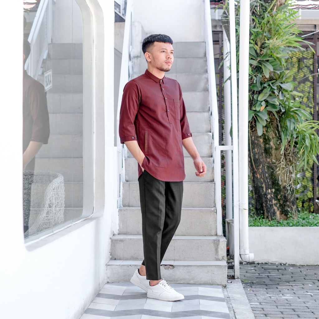 Koko Kurta Dewasa Lengan 3/4 Kerah Suit Model kurta Pakistan Variasi Saku Hedlong Bahan Oxford