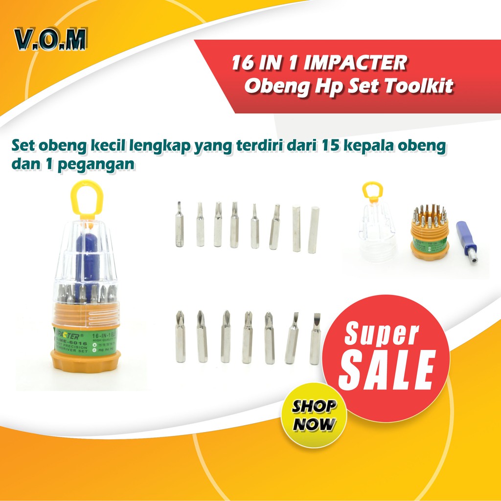 VOM 16 IN 1 IMPACTER Obeng Hp Set Toolkit / Screwdriver 16in1 0471