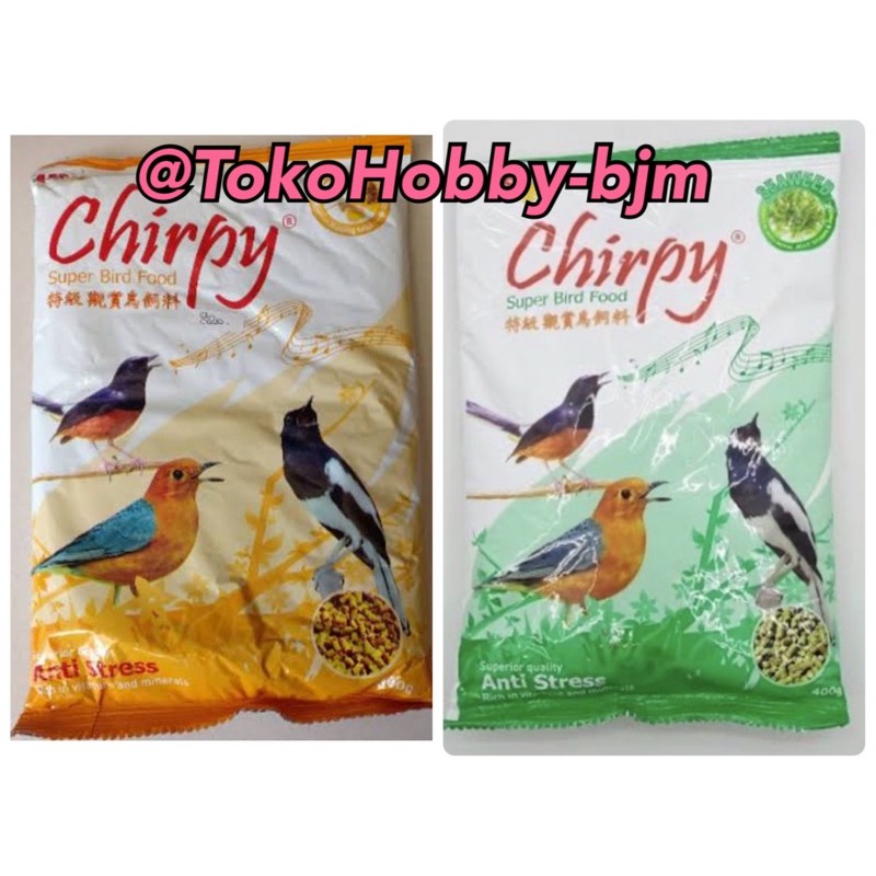 Chirpy bird food hijau seaweed kuning 3in1 - makanan pur pellet burung 400gr yellow anti stress