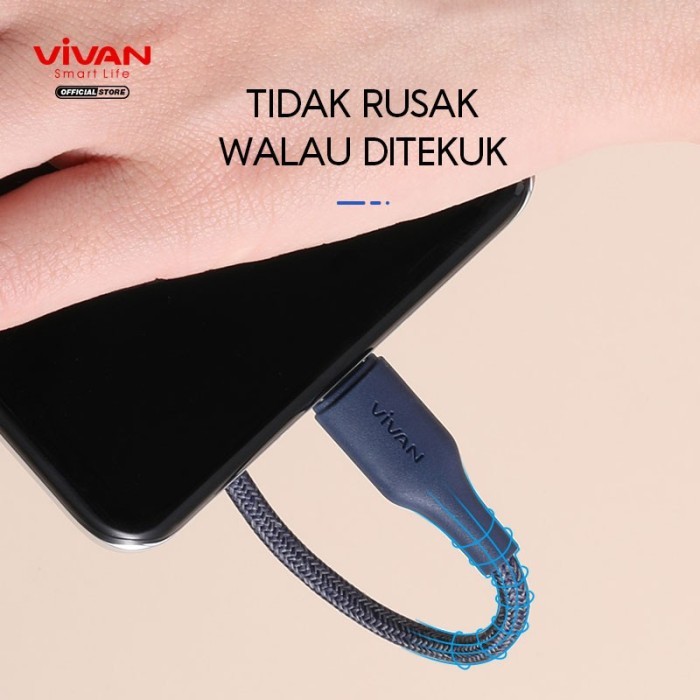 Vivan FC100S 3A 100cm / 1M USB-C Type C Data Cable with Velcro Strap garansi 1 th