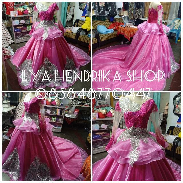 Baju pengantin pink muda kombinasi silver