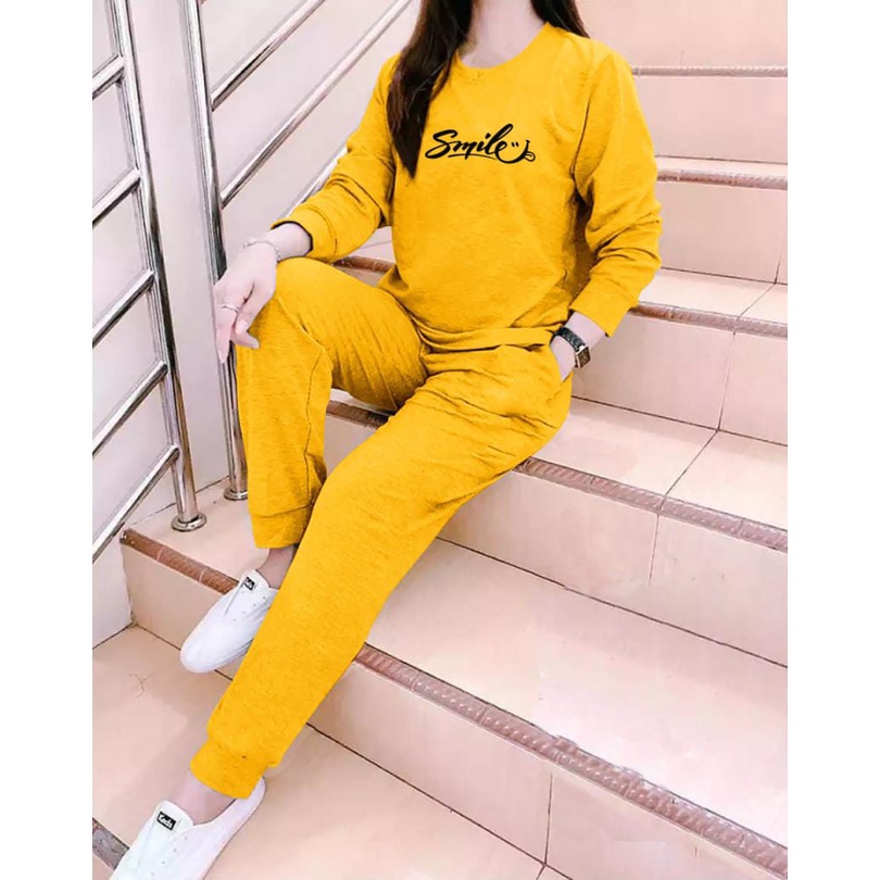 setelan girl smile / satu set baju + celana / baju senam / baju olarga  / baju santai - alipio fashion