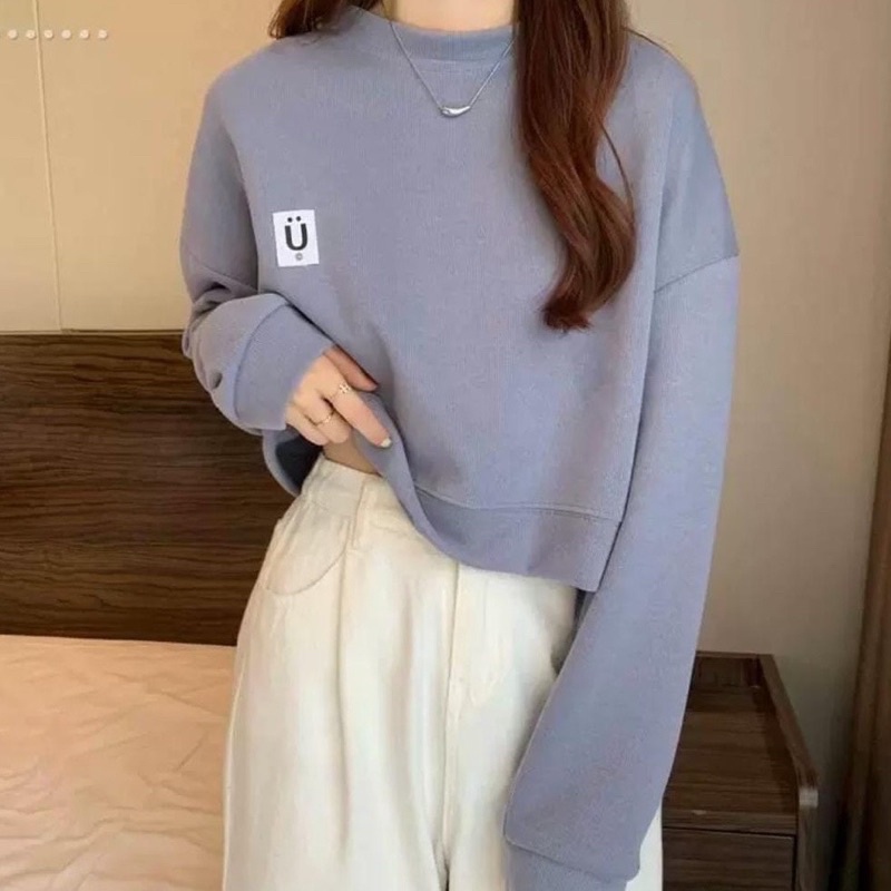 BASIC U CROP SWEATER | SWEATER WANITA KOREAN | CREWNECK MURAH