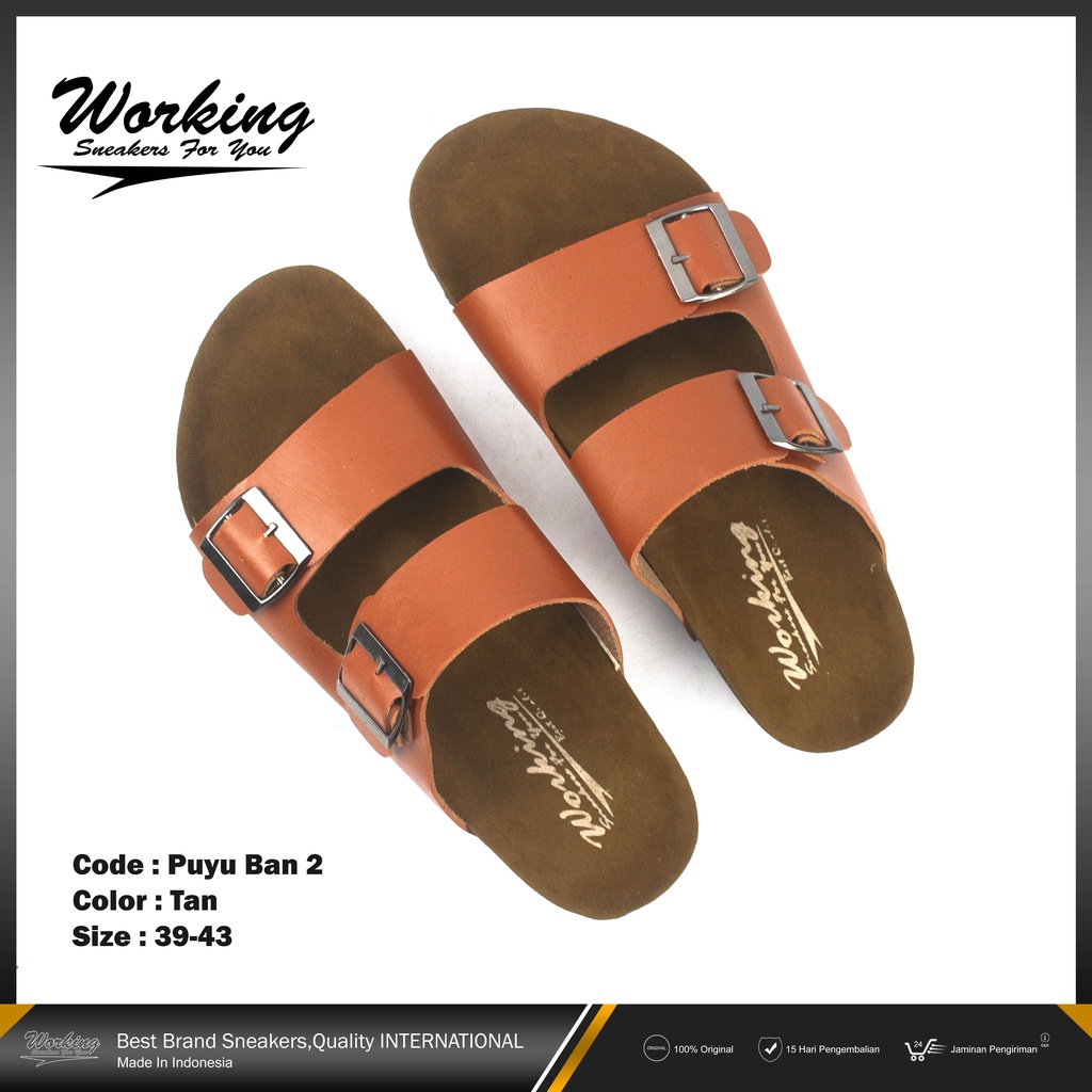 Sandal Pria Working Selop Puyuh Ban 2 // Sandal Kasual Kulit // Sandal Selop Velcro