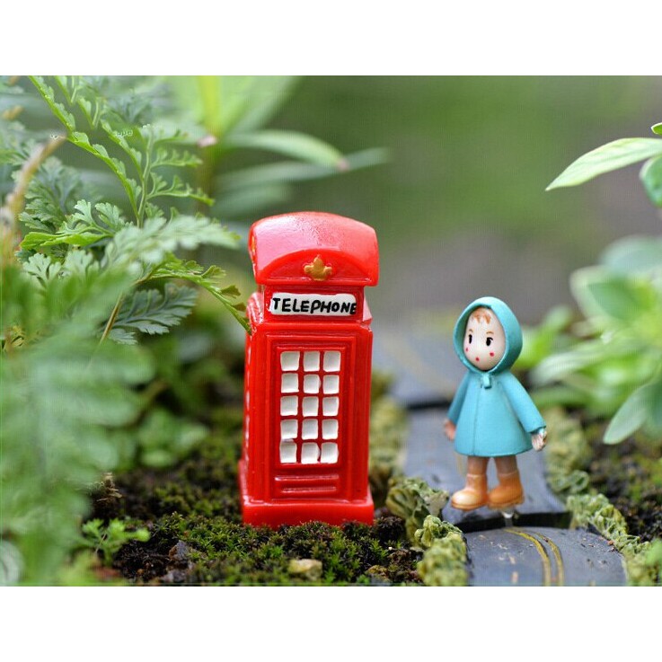 Miniatur Telepon Umum Ornamen Bonsai Artifisial Terarrium Dioarama - MNOO29