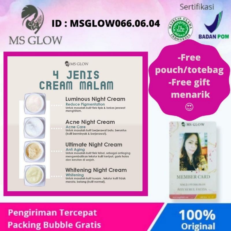 MS GLOW NIGHT CREAM 5 VARIANT / NIGHT WHITE CELL DNA MS GLOW / MS GLOW NIGHT CREAM/NIGHT CREAM MS GL