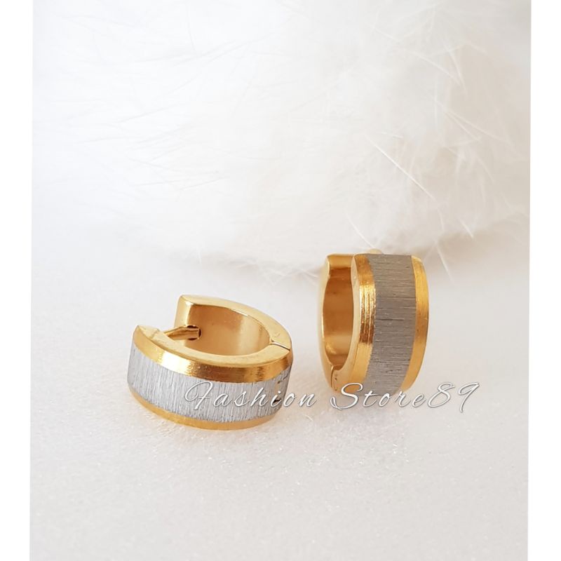 Anting Titanium gold silver full ulir silver titanium impor gold Antikarat Fashion anting jepit