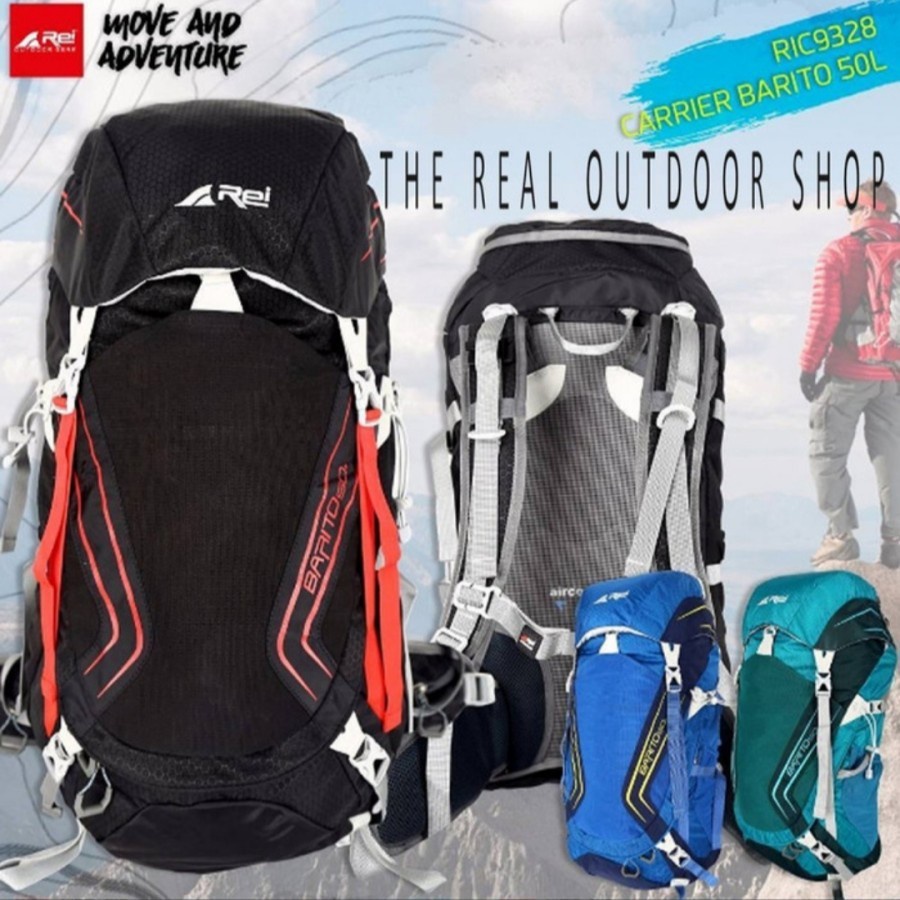 TAS CARRIER GUNUNG REI BARITO 50 LITER ORIGINAL INCLUDE RAINCOVER AREI OUTDOORGEAR