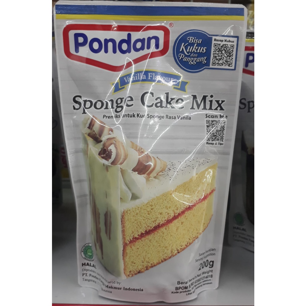 Pondan Sponge Vanilla, Pandan, Coklat Pouch 200gr