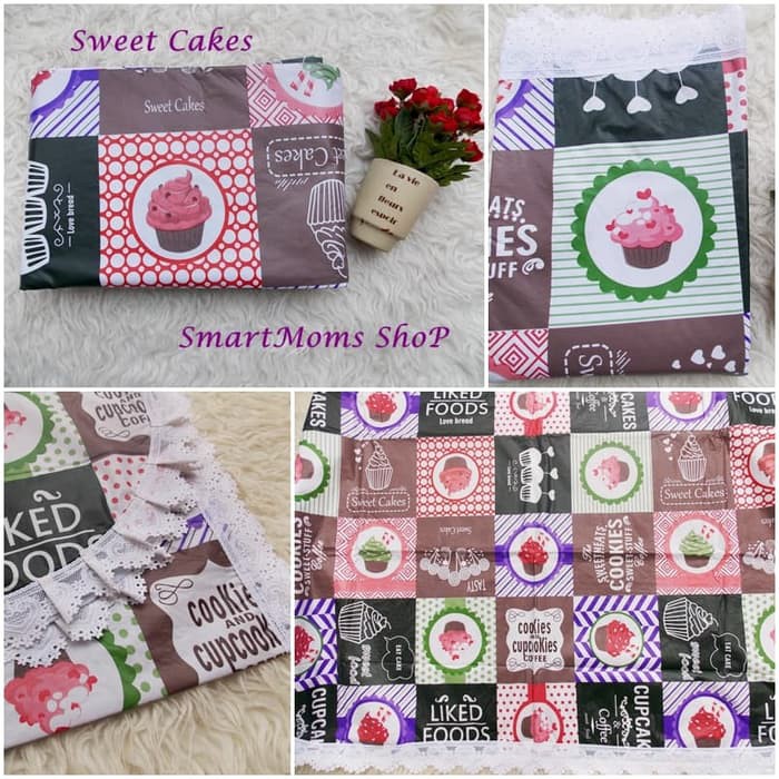 Taplak Meja Makan Plastik Anti Air Premium Tebal 4-6 kursi Sweet Cakes