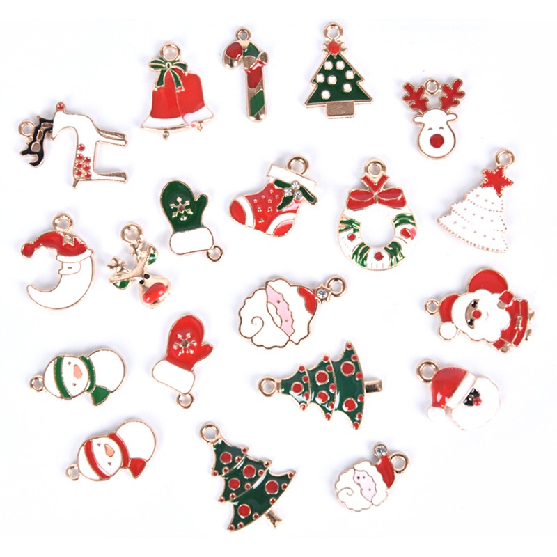 Hbid Glory 20Pcs / Set Liontin Alloy Enamel Campur Tema Natal Untuk Membuat Perhiasan DIY