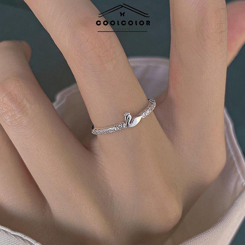 COD❤️Cincin S925 Silver Cygnet Open Ring Anti Karat Dan Anti Luntur Jari Telunjuk Bentuk Angsa Kecil Model Terbuka Untuk Wanita