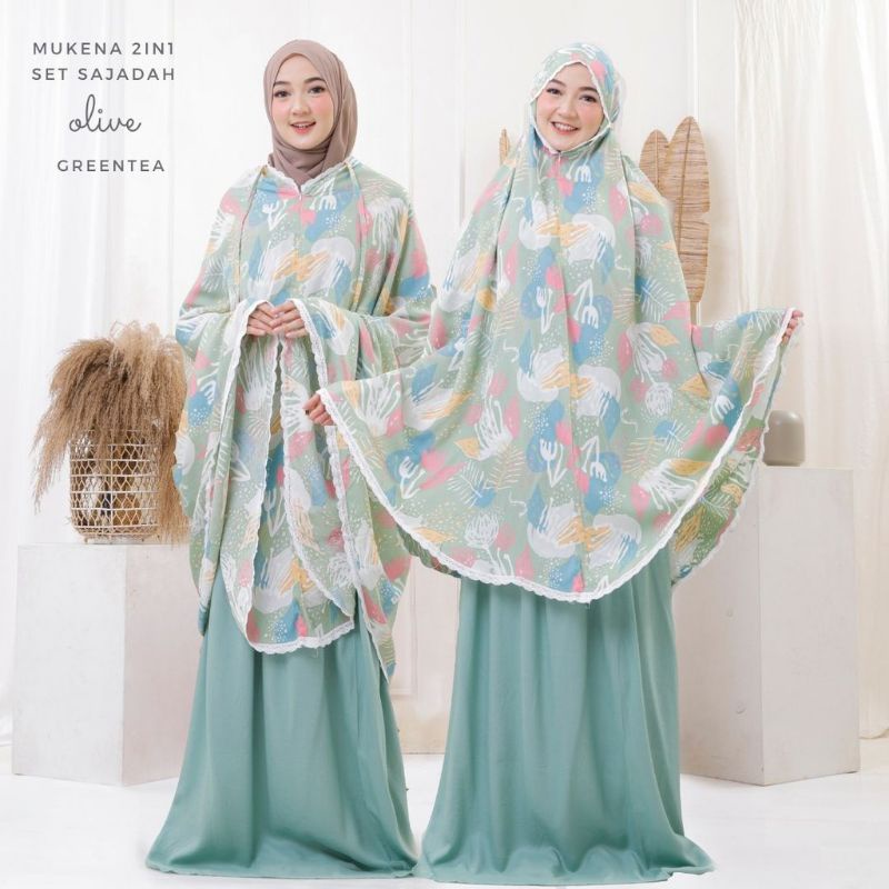 Mukena Dewasa Jumbo 2in1 Set Sajadah Olive