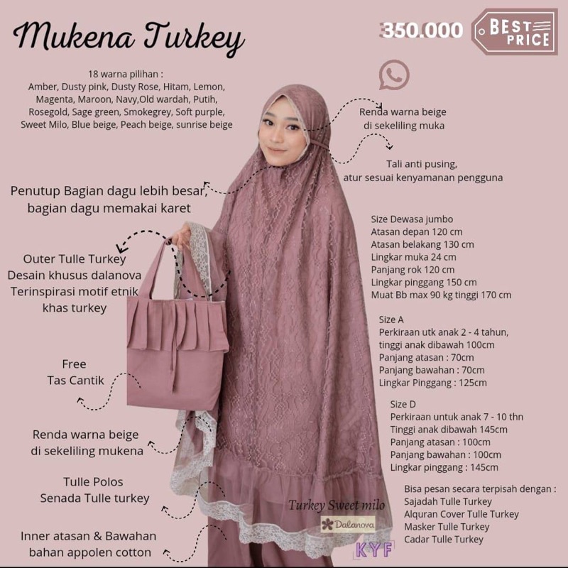 Mukena cantik • Mukena turkey dewasa dan anak • Original