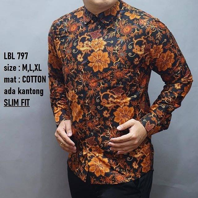 LBL 797 HEM KEMEJA BATIK PRIA SLIM FIT LENGAN PANJANG LUIGI BATANI