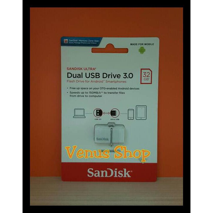 

COD SANDISK FLASHDISK 130MB/S ULTRA DUAL DRIVE USB 3.0 32GB / USB OTG KODE 63