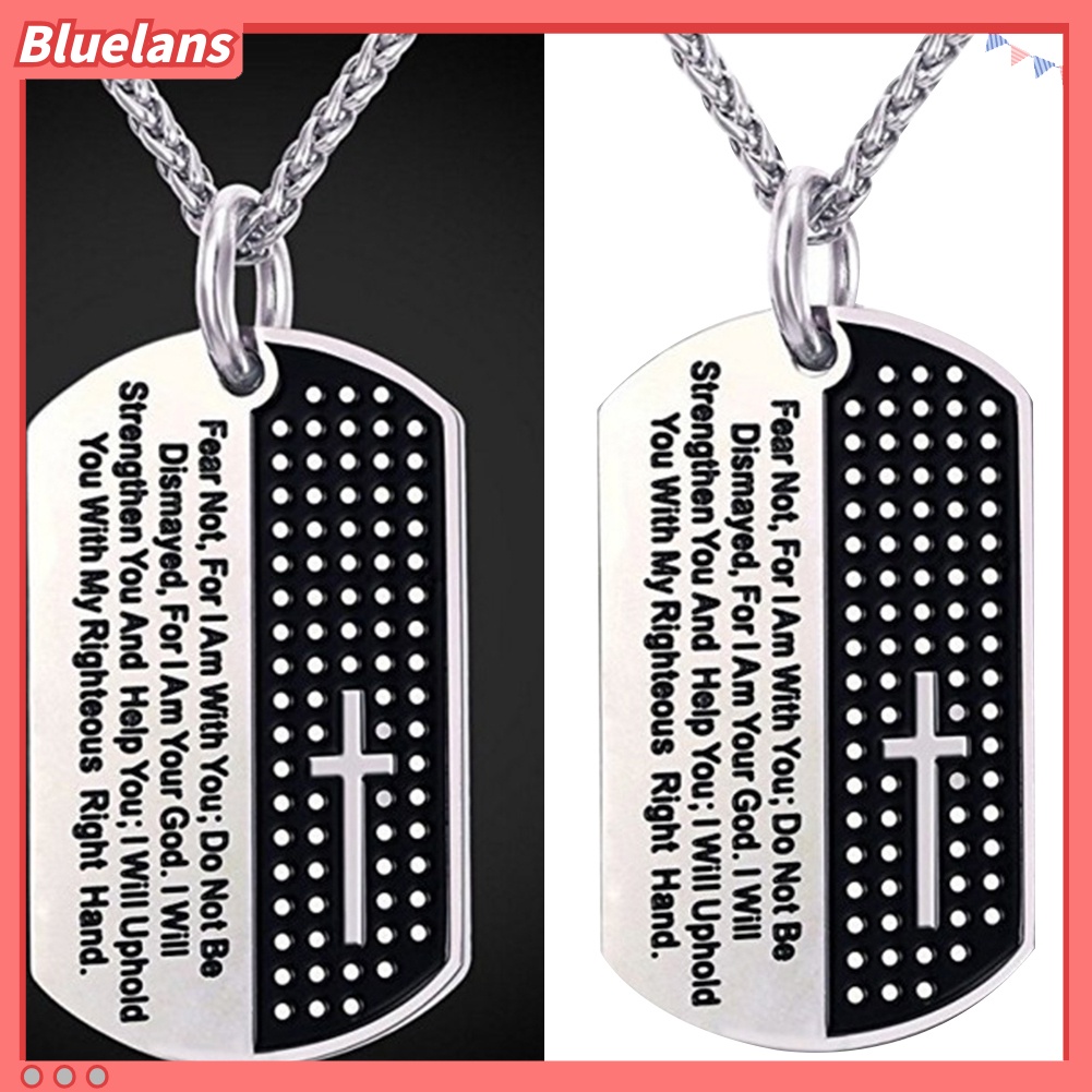 Bluelans Stainless Steel Dog Tag Cross Bible Verse Pendant Men Necklace Christian Jewelry