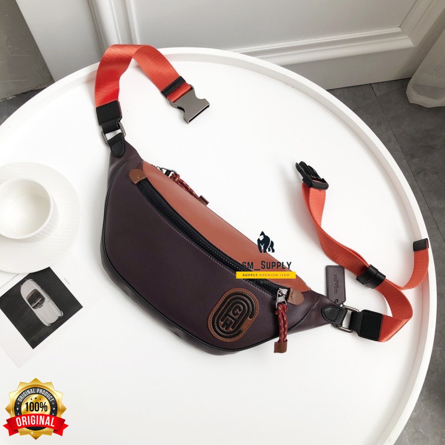 TAS COACH RIVINGTON BELT BAG COLORBLOCK WAIST PATCH BLACK COPPER 78947