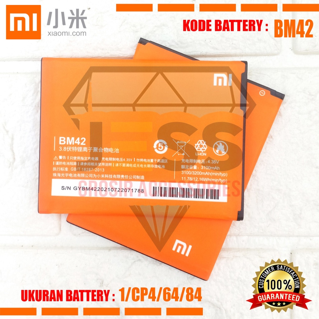 Baterai Battery Original Xiaomi BM-42 BM42 For type HP Redmi Note 1 3G - 4G - Redmi Note 1W - Redmi Note 1S