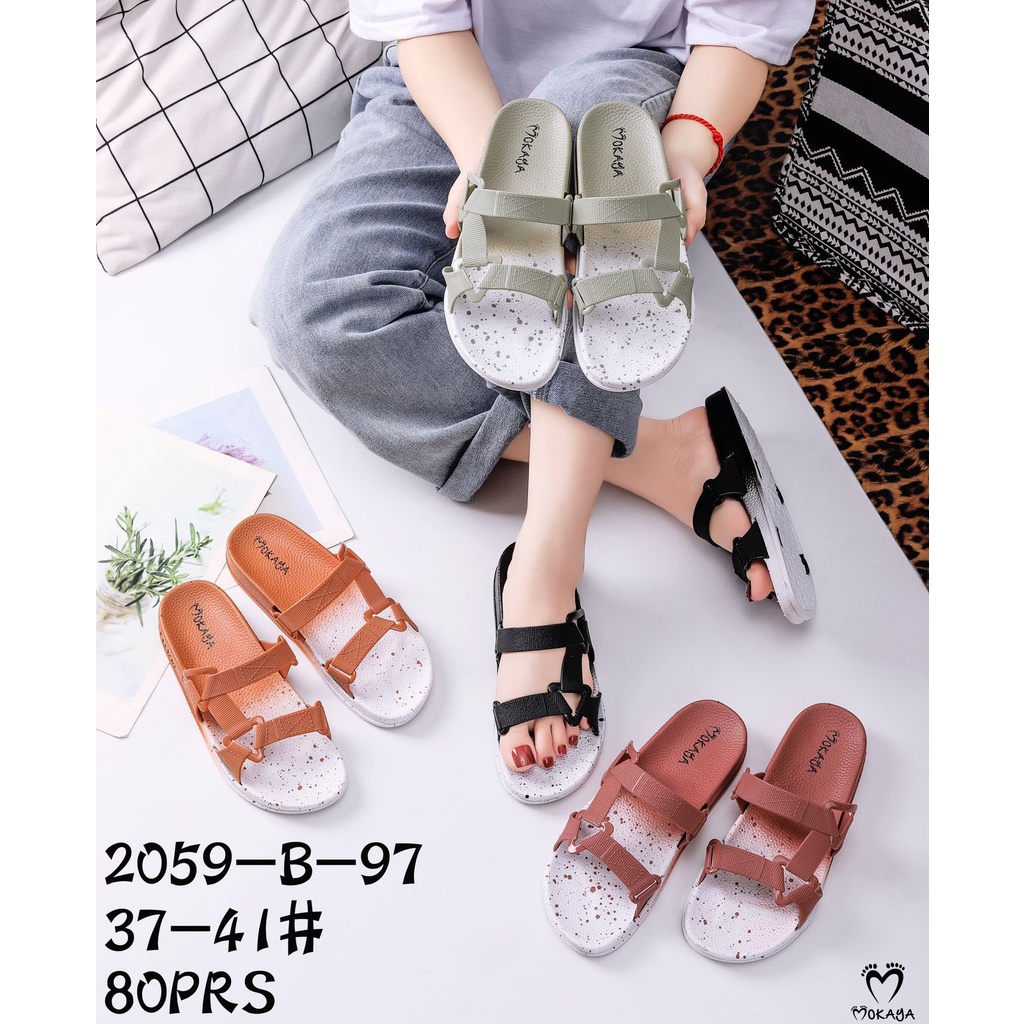 [BEST SELLER] Sandal Slop Jelly Semi Gunung Wanita Warna Sembur Tali Sambung Keren Import Mokaya / Size 37-41 (2059-B1)