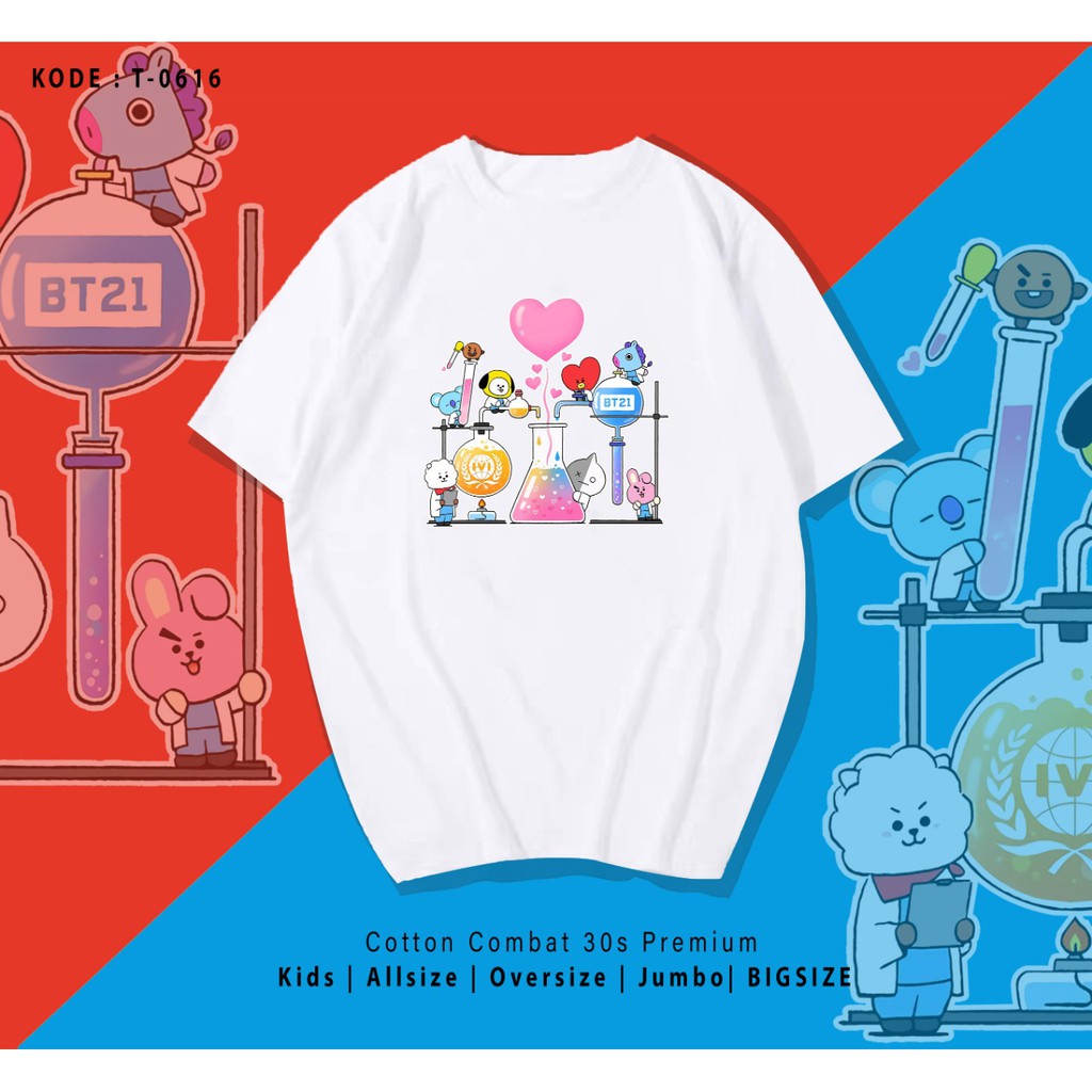 KAOS UNISEX PRIA DAN WANITA / BT21 LAB / ARMY / BTS / TERMURAH / BAHAN KATUN 30S