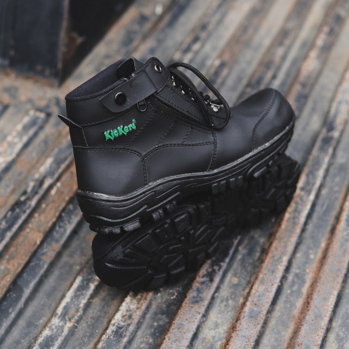 SEPATU SAFETY BOOTS PRIA KICKERS MORISEY HITAM UJUNG BESI RESLETING TOURING HIKING BIKERS