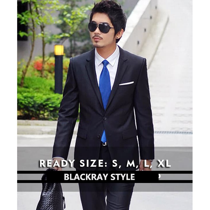 JAS PENGANTIN PRIA BLACKRAY SLIMFIT MODEL KOREA STYLE WARNA HITAM ELEGANT BAHAN HIGH TWIST TEBAL