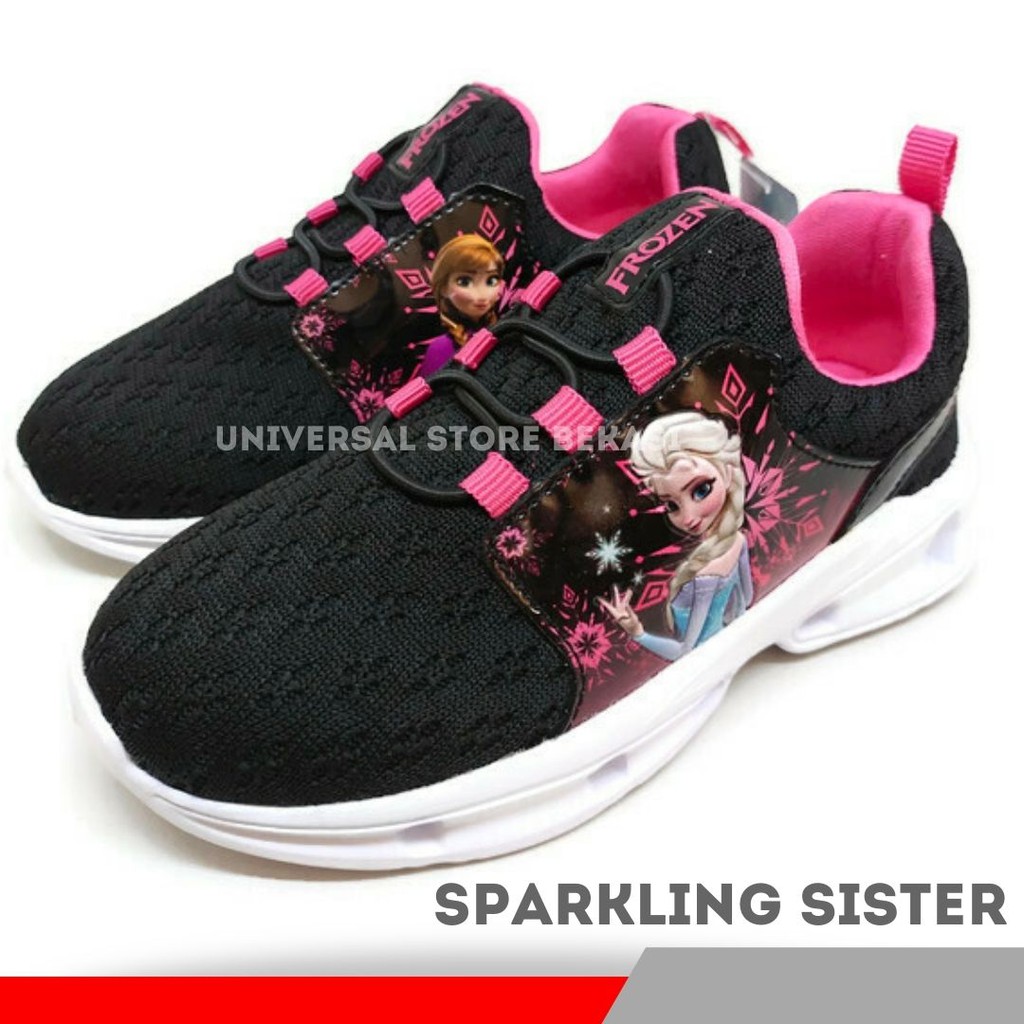 Sepatu anak Perempuan Sneakers Anak Perempuan Sepatu Karakter Frozen Elsa Hitam Pink