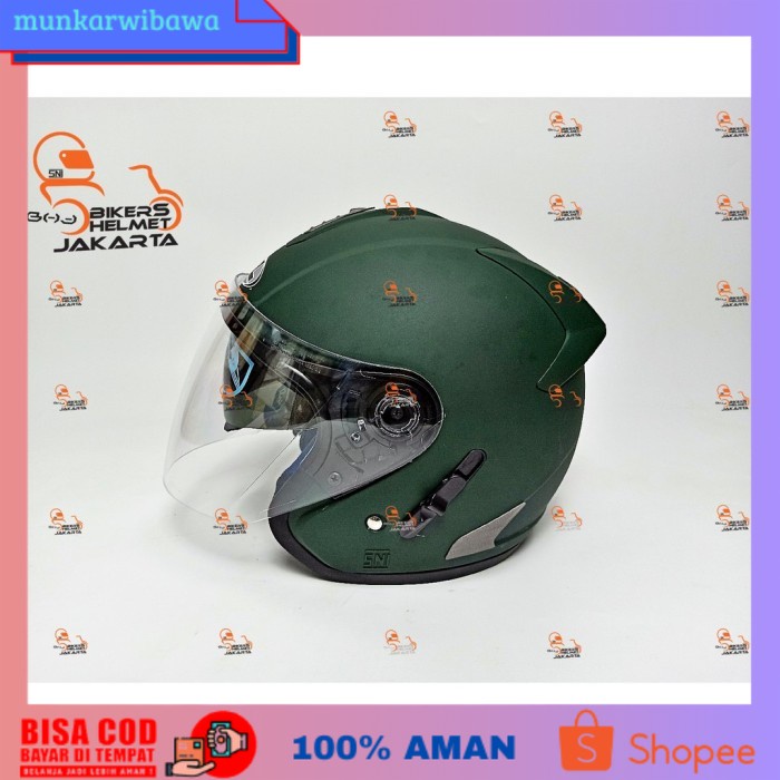 (BISA COD) OTOMOTIF AKSESORIS PENGENDARA MOTOR DYNAMIC HELM SOLID HIJAU ARMY DOFF