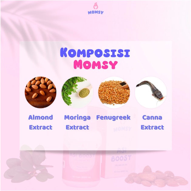 Asi Booster Pelancar Asi MOMSY BPOM HALAL Natural Almond Moringa / Kelor Ikan Gabus Fenugreek