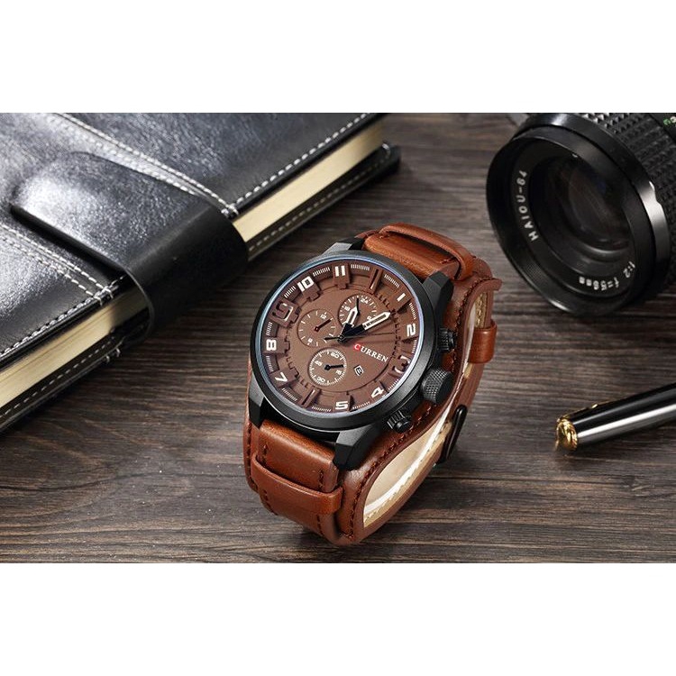 CURREN 8225 Jam Tangan Pria Analog Tali Kulit WK-SBY