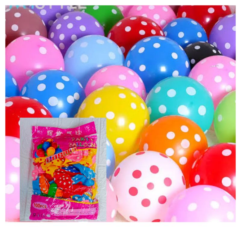 100pcs/satu pack  Balon motif Polkadot warna warni/balon motif uk 12inch /balon ultah/ulangtahun/mai