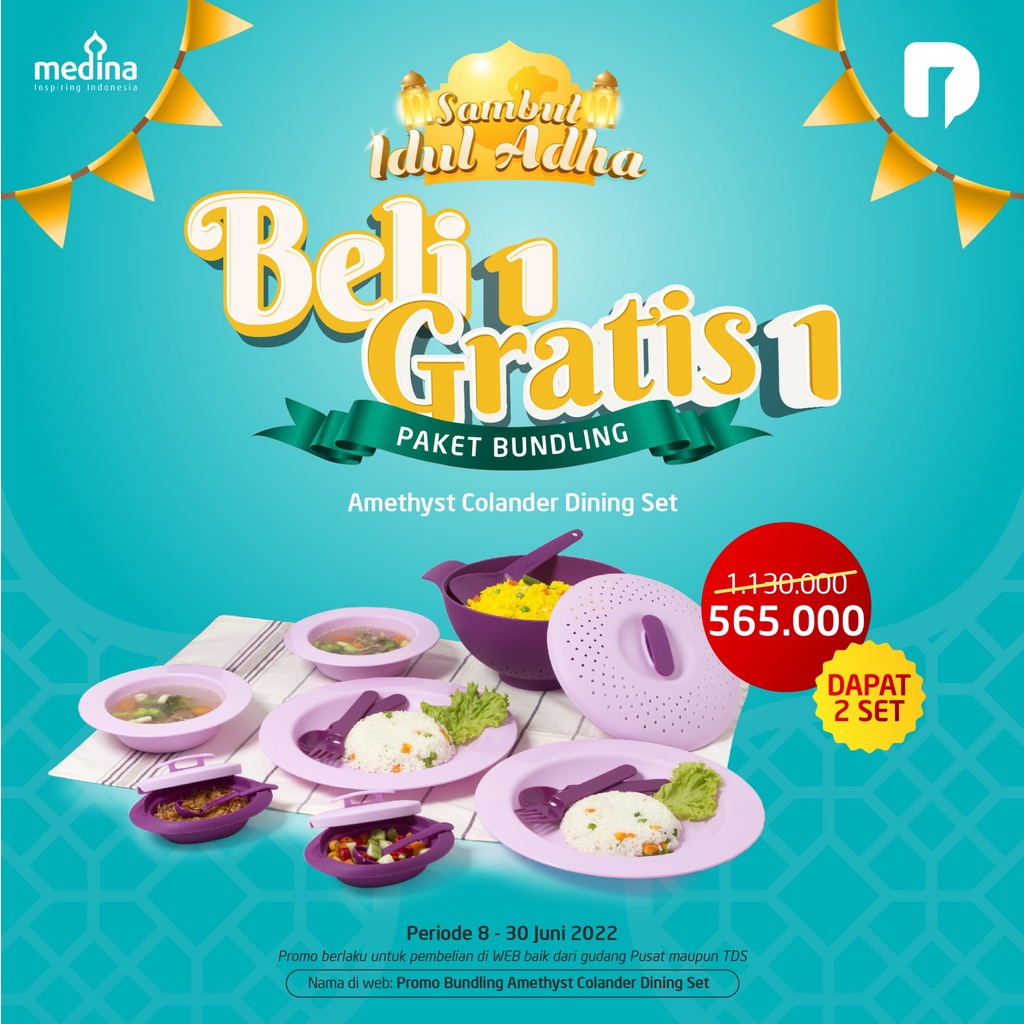 [PROMO BELI 1 SET GRATIS 1 SET] Medina Paket Bundling Amethyst Alat Makan Mangkok Piring Gelas Sendo