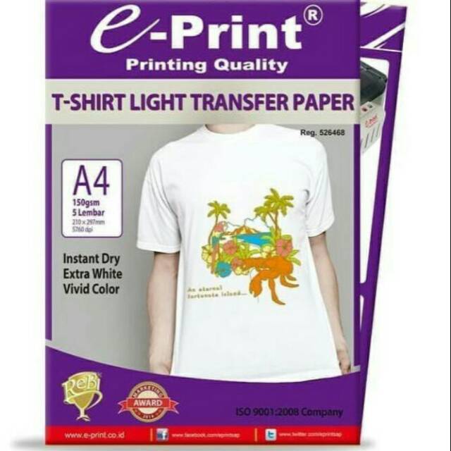 

T-Shirt Light Transfer Paper / Kertas Transfer Light e-Print A4 150gsm