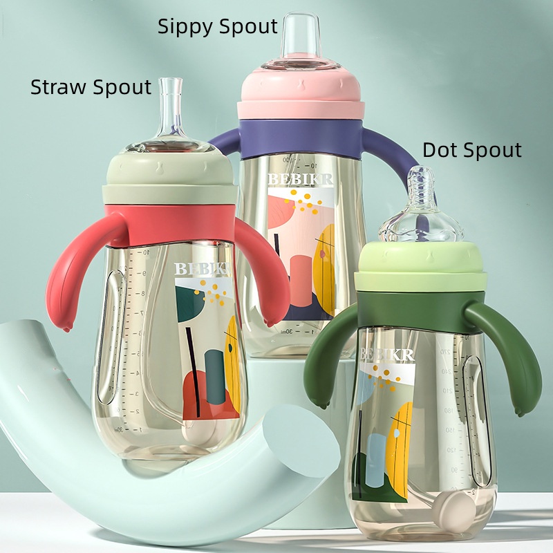 Botol Susu Bayi Leher Lebar (Wide Neck) Multipurpose Bottle 3 Uses Dot + Sippy + Straw 300ml BPA Free BB04