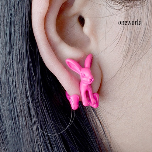 OW@ 1Pc Women's Cute Rabbit Animal Alloy Ear Stud 3D Bunny Earring Fashion Jewelry