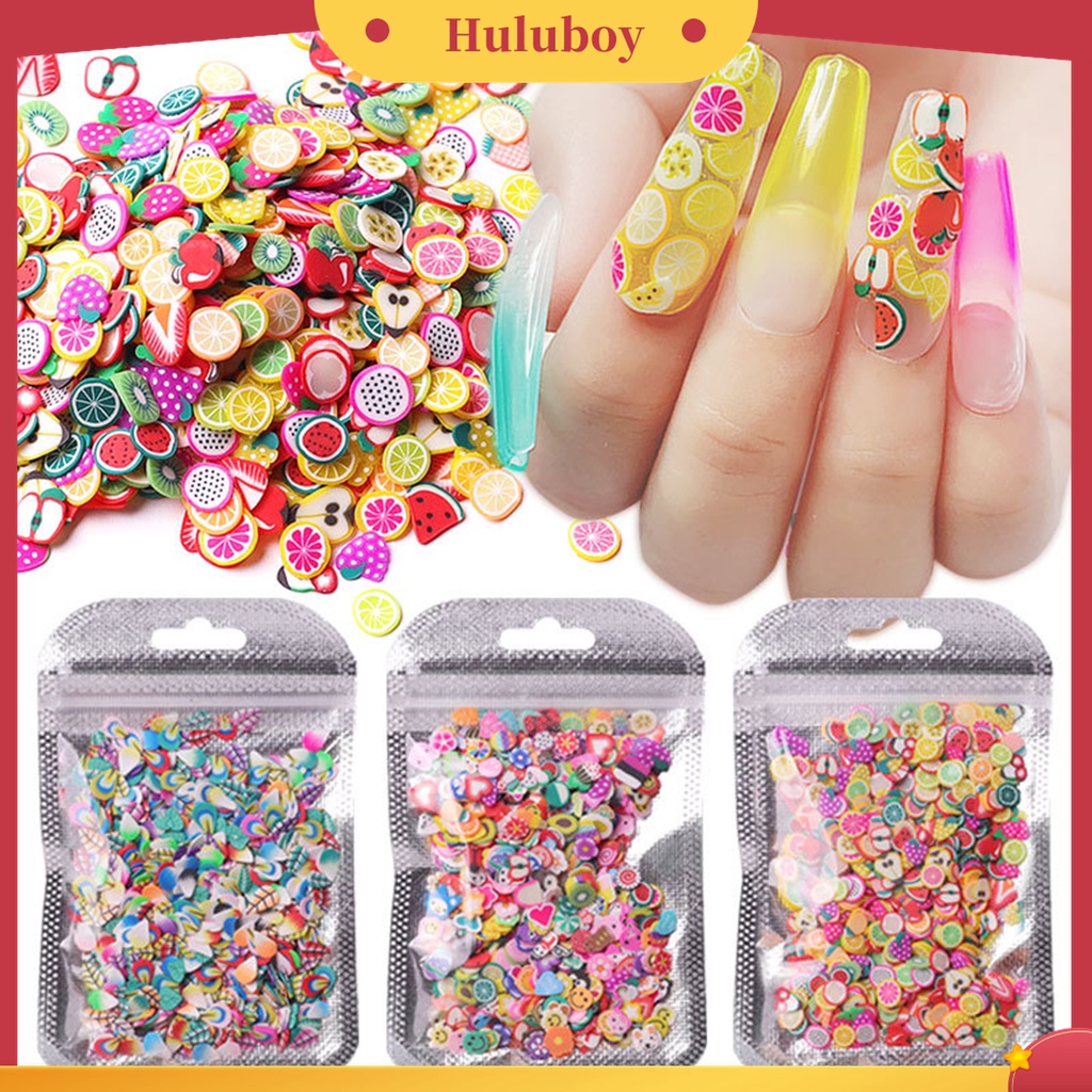 Huluboy Huluboy♡ 1000pcs / Set Potongan Kuku Bentuk Buah Dan Bulu Bahan Polymer Clay Untuk Nail Art Charms