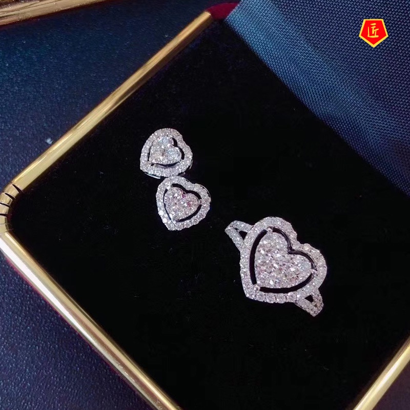 [Ready Stock]Luxury Heart-Shaped Moissanite Ring Stud Earrings for Women